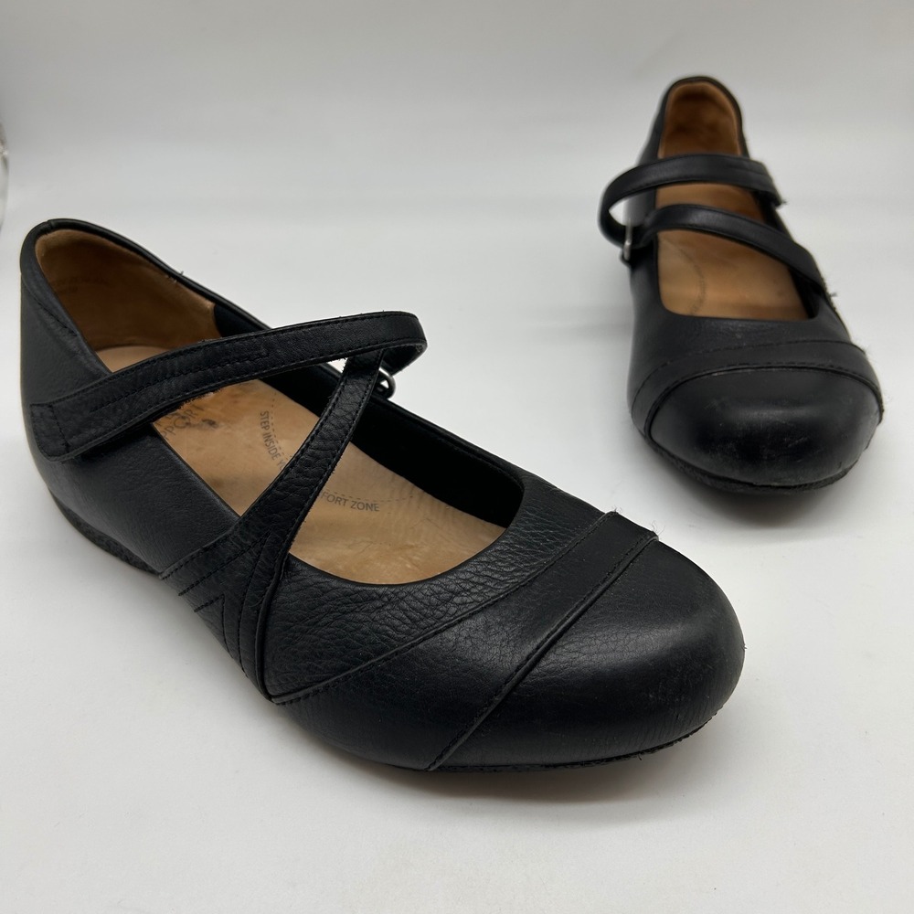 Ziera Xray Black Leather Mary Jane Flats Super Support Size 40 XW